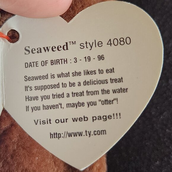 Ty RARE Beanie Baby Seaweed (P.V.C PELLETS) GREAT CONDITION With Tag Errors - Picture 7 of 9